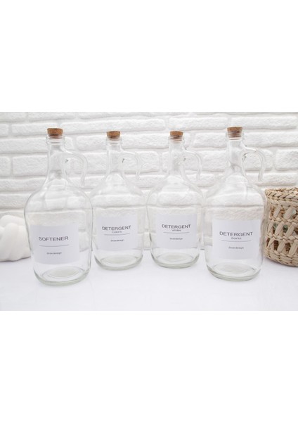 Dekoratif Cam Galon 4lü Deterjan ve Yumuşatıcı Şişesi(Yumuşatıcı,siyahlar,renkliler,beyazlar 1500ML) fiyatları