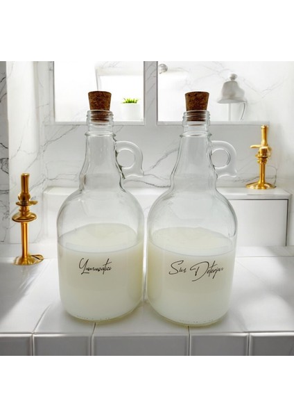 Mantar Kapaklı Cam Sıvı Deterjan ve Yumuşatıcı 1000 ml