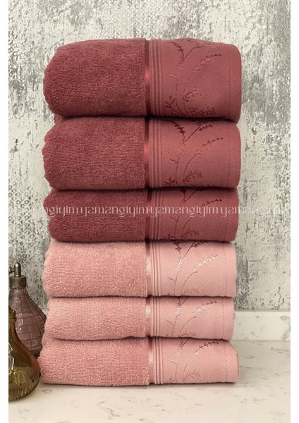 Ditsy El-Yüz Havlusu 6 Adet-Pembe-Mürdüm
