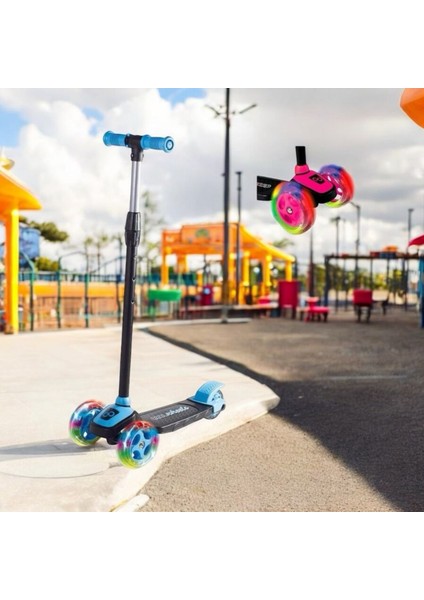 Işıklı Tekerlekli Çocuk Scooter-Mavi/pembe