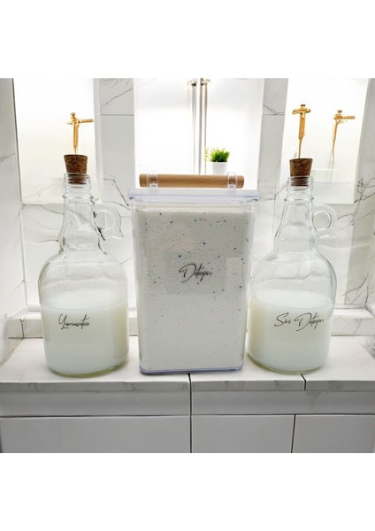 Ahşap Kulplu Deterjan Kavanozu 2000ML-MANTAR Kapaklı Sıvı Deterjan ve Yumuşatıcı Şişesi 1000ML fırsatları