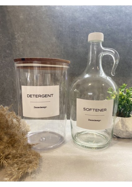 Ahşap Vakumlu Kapak Sert Plastik Çamaşır Deterjan Kavanozu - Cam Yumuşatıcı Şişesi 1500 ml
