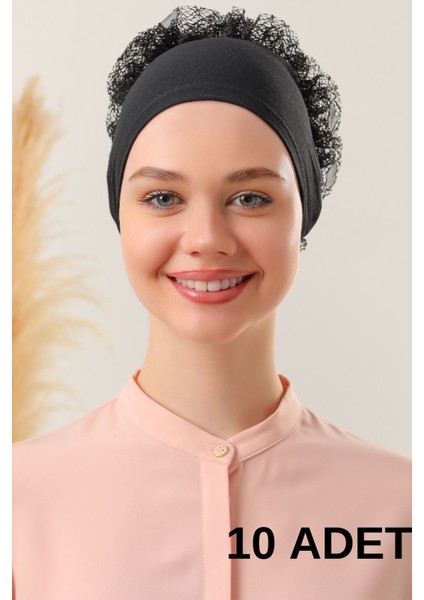 Kadın Tesettür 10'lu Fırfırlı Dikişli Bone Siyah