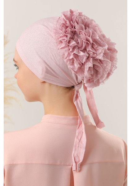 Kadın Tesettür 10'lu Fırfırlı Dikişli Bone Pudra fırsatları