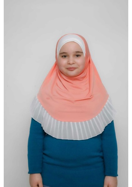 Tesettür Çocuk Pileli Namaz Bonesi Eşarbı Şalı Hijabı Yavruağzı