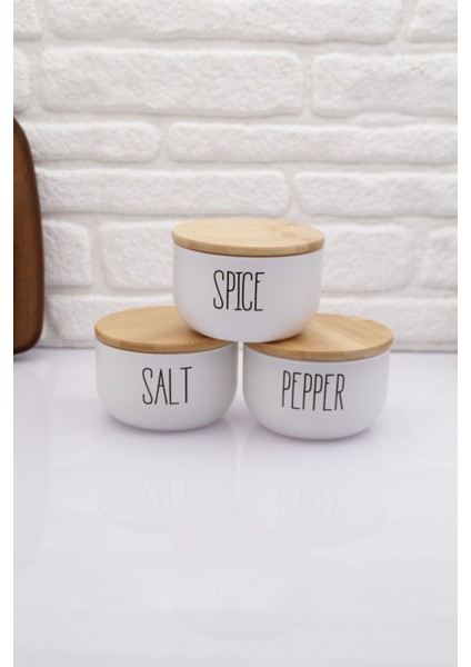 Bambu Kapaklı Cam Beyaz Salt & Pepper & Spıce Kavanoz Seti 370ML fiyatları
