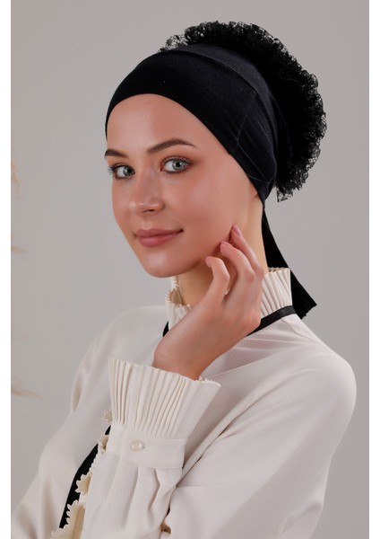 Kadın Tesettür Silikonlu Kaymaz Fırfırlı Dolgulu Topuz Bone Siyah fiyatları