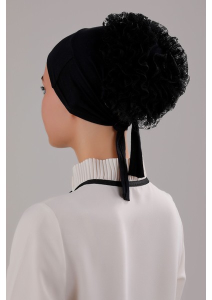 Kadın Tesettür Silikonlu Kaymaz Fırfırlı Dolgulu Topuz Bone Siyah modelleri