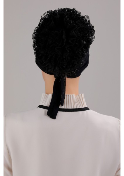 Kadın Tesettür Silikonlu Kaymaz Fırfırlı Dolgulu Topuz Bone Siyah fırsatları