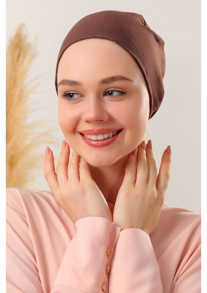 Kadın Tesettür Dikişli Set Bone Kahverengi 3 Adet Bağlamalı Penye Bone fırsatları