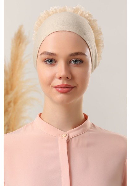 Kadın Tesettür 3'lü Fırfırlı Dikişli Bone Bej fiyatları