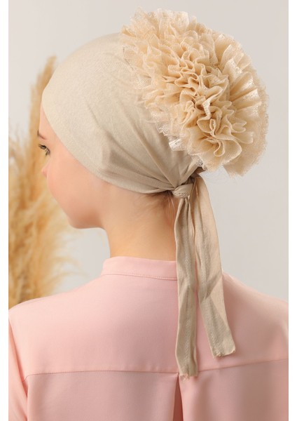 Kadın Tesettür 3'lü Fırfırlı Dikişli Bone Bej fırsatları