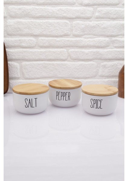 Bambu Kapaklı Cam Beyaz Salt & Pepper & Spıce Kavanoz Seti 370ML modelleri