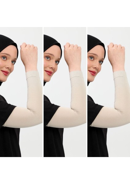 Tesettür Kolluk 3'lü Set Bej Namaz Kolluk Spor Kolluk