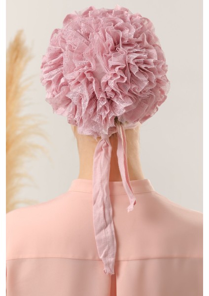 Kadın Tesettür 3'lü Fırfırlı Dikişli Bone Pudra indirimleri