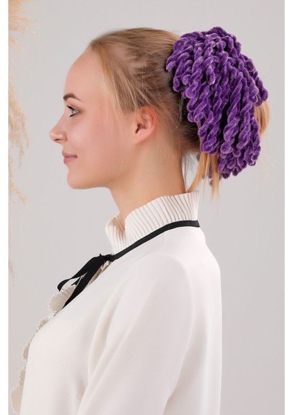 Kadın Tesettür 5'li Topuz Tokası Eşarp Tokası Kadife Eşarp Topuzu Mor modelleri