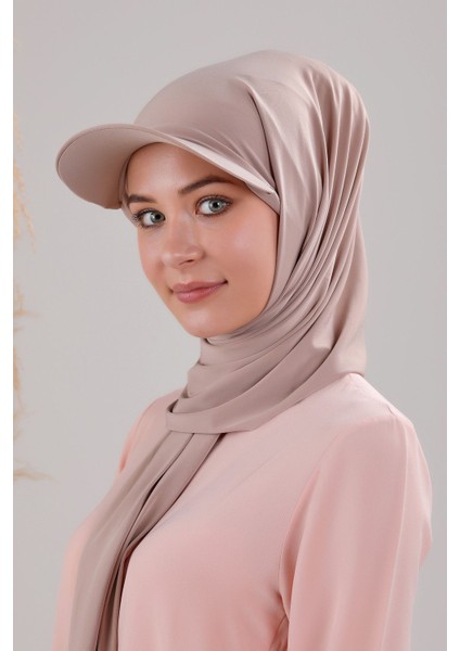 Kadın Tesettür Şapkalı Pratik Boneli Hazır Şal Sütlü Kahve