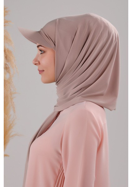 Kadın Tesettür Şapkalı Pratik Boneli Hazır Şal Sütlü Kahve modelleri