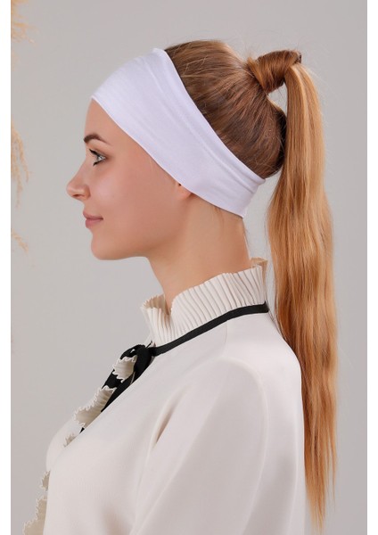 Kadın Tesettür Dikişsiz Silikonlu Kaymaz Bandana Spor Bone Beyaz