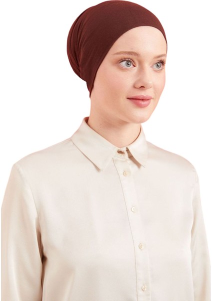 Kadın Tesettür Pratik Hazır Geçme Bone Kahverengi