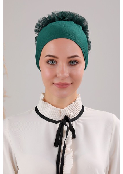 Kadın Tesettür 5'li Fırfırlı Dikişli Bone Zümrüt Yeşili fiyatları