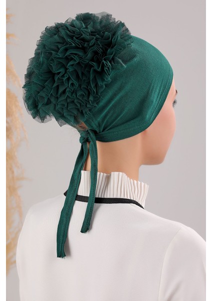 Kadın Tesettür 5'li Fırfırlı Dikişli Bone Zümrüt Yeşili fırsatları