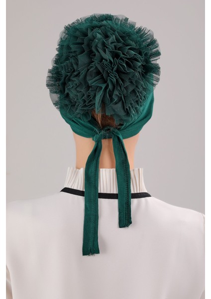 Kadın Tesettür 5'li Fırfırlı Dikişli Bone Zümrüt Yeşili indirimleri