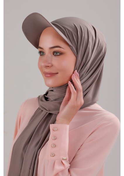 Kadın Tesettür Şapkalı Pratik Boneli Hazır Şal Vizon fiyatları