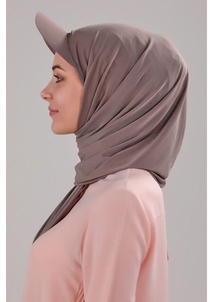 Kadın Tesettür Şapkalı Pratik Boneli Hazır Şal Vizon modelleri