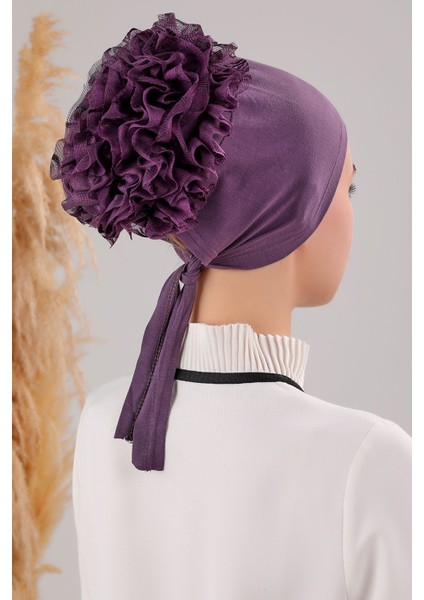 Kadın Tesettür 3'lü Fırfırlı Dikişli Bone Mor fırsatları