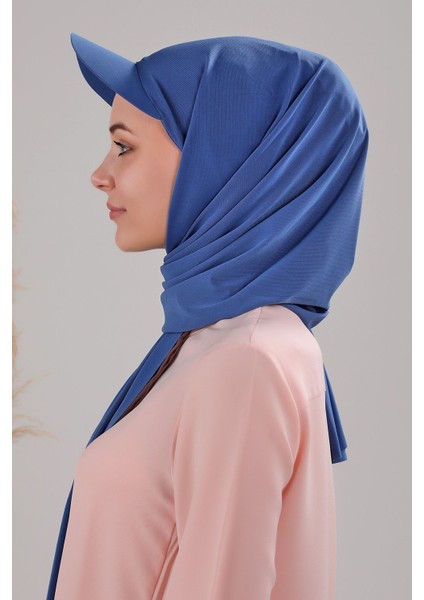 Kadın Tesettür Şapkalı Pratik Boneli Hazır Şal Indigo modelleri