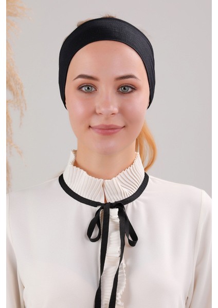 Kadın Tesettür Dikişsiz Silikonlu Kaymaz Bandana Spor Bone Siyah
