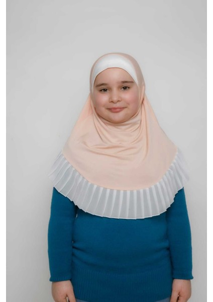 Tesettür Çocuk Pileli Namaz Bonesi Eşarbı Şalı Hijabı Ten Rengi