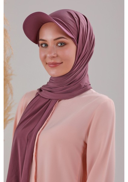 Kadın Tesettür Şapkalı Pratik Boneli Hazır Şal Mor