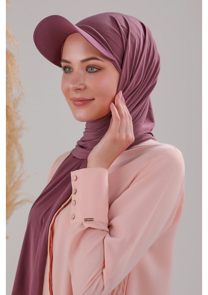 Kadın Tesettür Şapkalı Pratik Boneli Hazır Şal Mor fiyatları