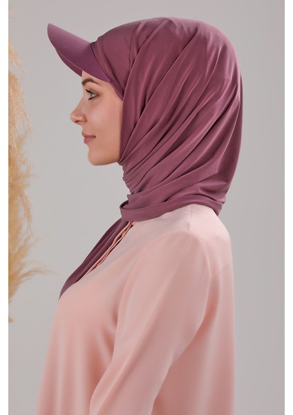 Kadın Tesettür Şapkalı Pratik Boneli Hazır Şal Mor modelleri