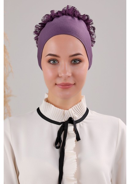 Kadın Tesettür 5'li Fırfırlı Dikişli Bone Mor fiyatları