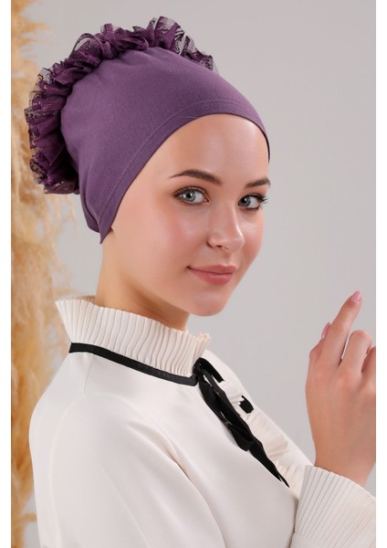 Kadın Tesettür 5'li Fırfırlı Dikişli Bone Mor modelleri