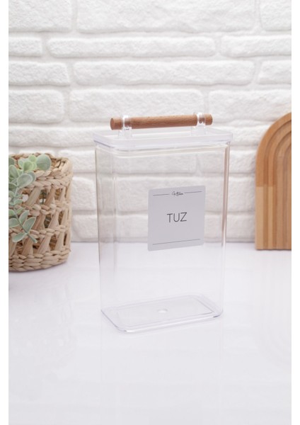 Zeze Design Şeffaf Tuz Kavanozu Ahşap Kulplu 2100ML Eviniz İçin Şık ve Fonksiyonel