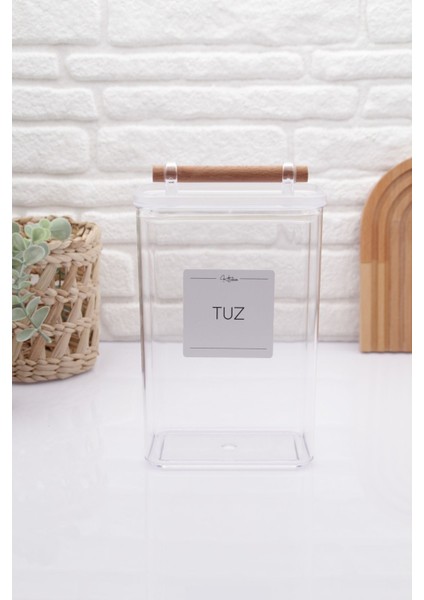 Zeze Design Şeffaf Tuz Kavanozu Ahşap Kulplu 2100ML Eviniz İçin Şık ve Fonksiyonel fiyatları