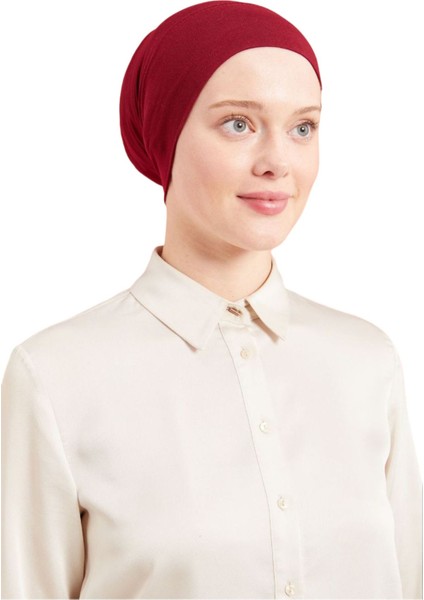 Kadın Tesettür Pratik Hazır Geçme Bone Bordo