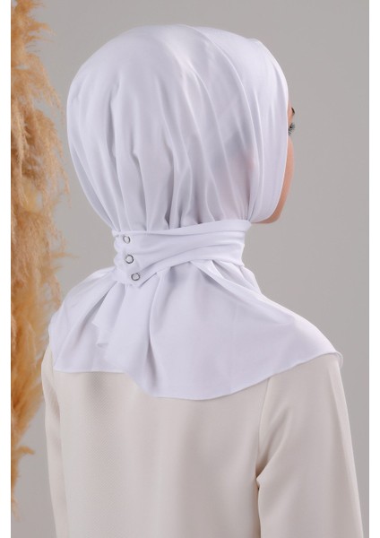 Kadın Tesettür Pratik Çıtçıtlı Sandy Fular Deniz Havuz Uyumlu Hazır Bone Beyaz modelleri