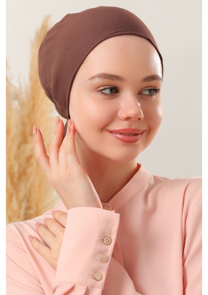 Kadın Tesettür Dikişli Set Bone Kahverengi 5 Adet Bağlamalı Penye Bone modelleri
