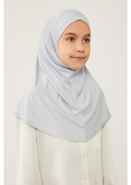Tesettür Çocuk Namaz Bonesi Eşarbı Şalı Hijabı Açık Gri