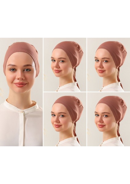 Kadın Tesettür Dikişli Set Bone Tarçın 5 Adet Bağlamalı Penye Bone
