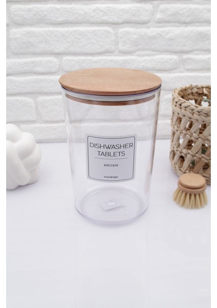 Bulaşık Makinesi Tablet Deterjan Kavanozu/kutusu Ahşap Vakumlu Kapak 2300 ml indirimleri