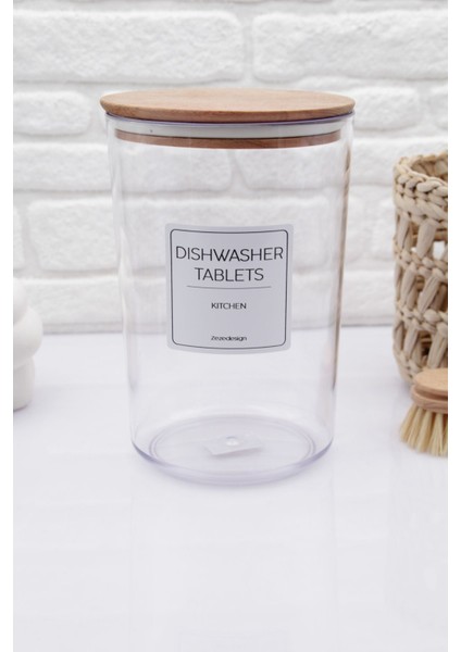 Bulaşık Makinesi Tablet Deterjan Kavanozu/kutusu Ahşap Vakumlu Kapak 2300 ml