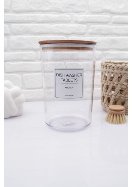 Bulaşık Makinesi Tablet Deterjan Kavanozu/kutusu Ahşap Vakumlu Kapak 2300 ml