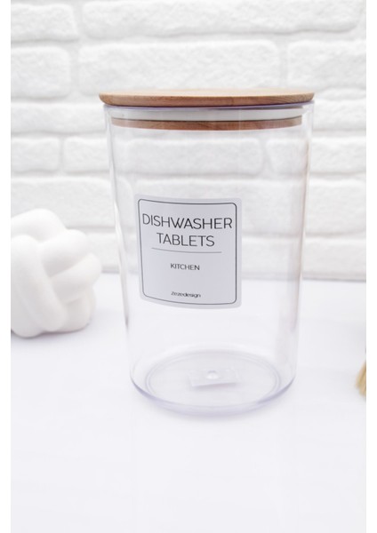 Bulaşık Makinesi Tablet Deterjan Kavanozu/kutusu Ahşap Vakumlu Kapak 2300 ml