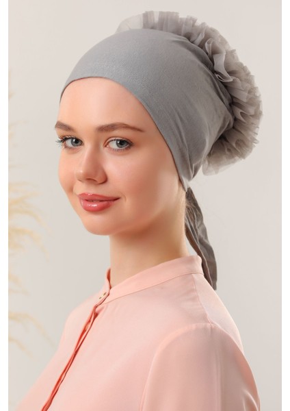 Kadın Tesettür 10'lu Fırfırlı Dikişli Bone Gri fiyatları